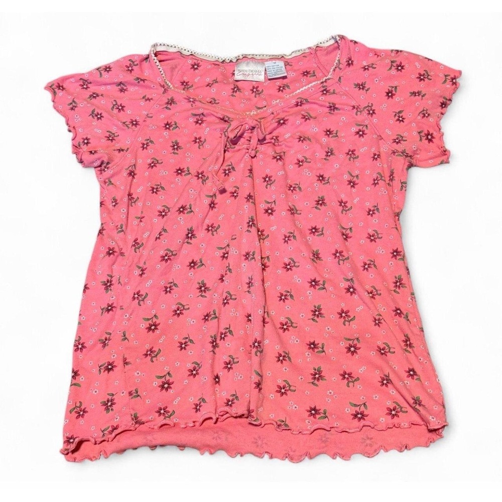 Body Drama Lingerie Womens Medium Pink Floral Short Sleeve Pajama Sleep Top